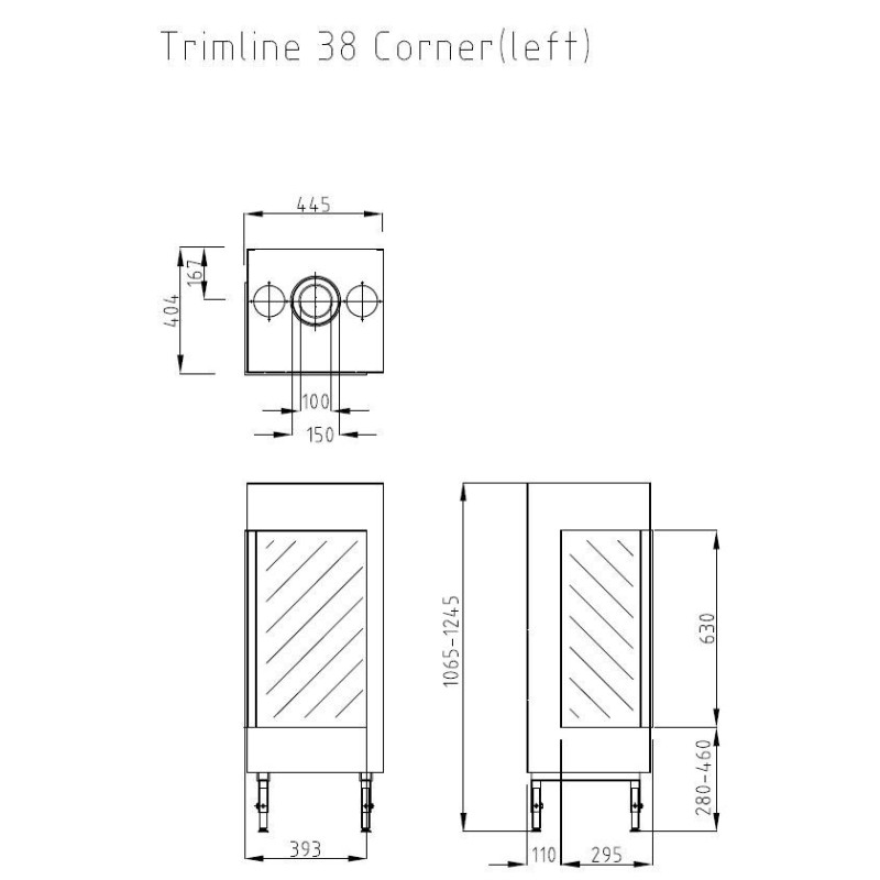 TRIMLINE 38 CORNER estandar con troncos (cristal lateral derecho o izquierdo)